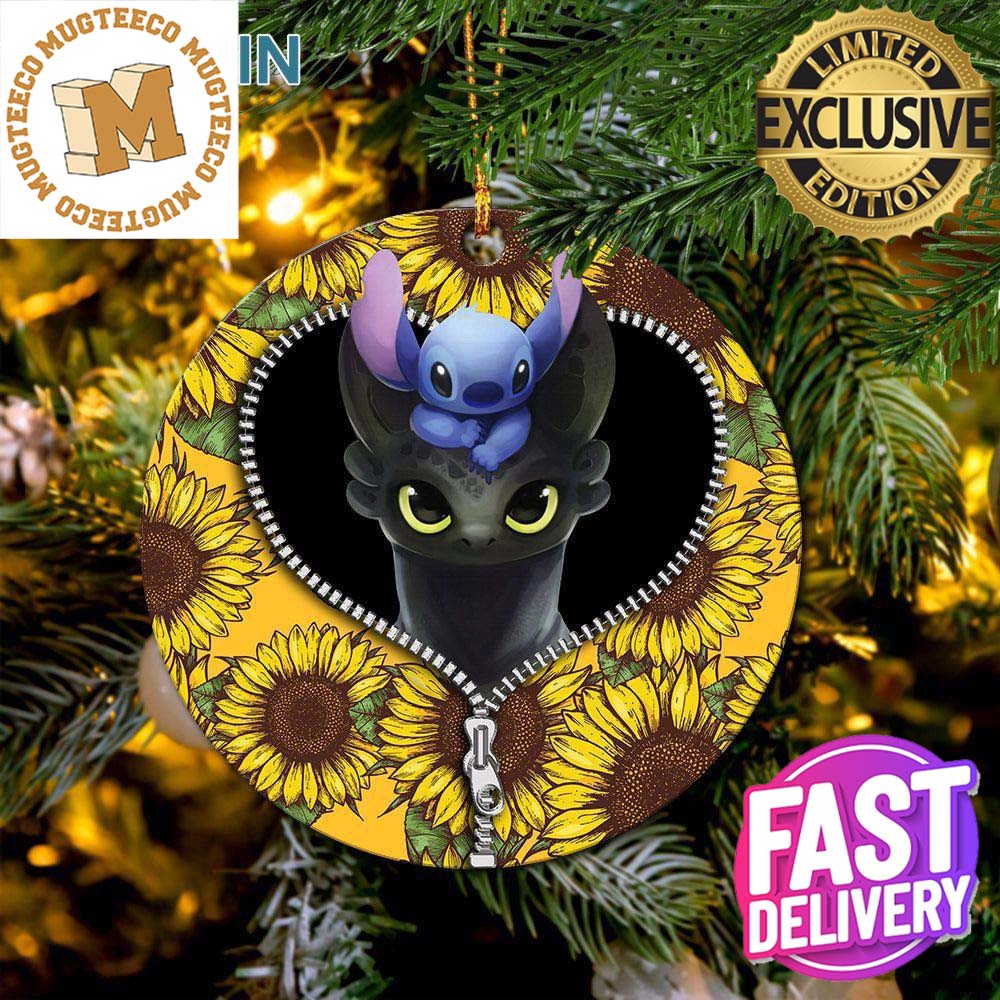 Toothless And Stitch Sunflower Zipper Christmas Decoratons Ornament -  Mugteeco